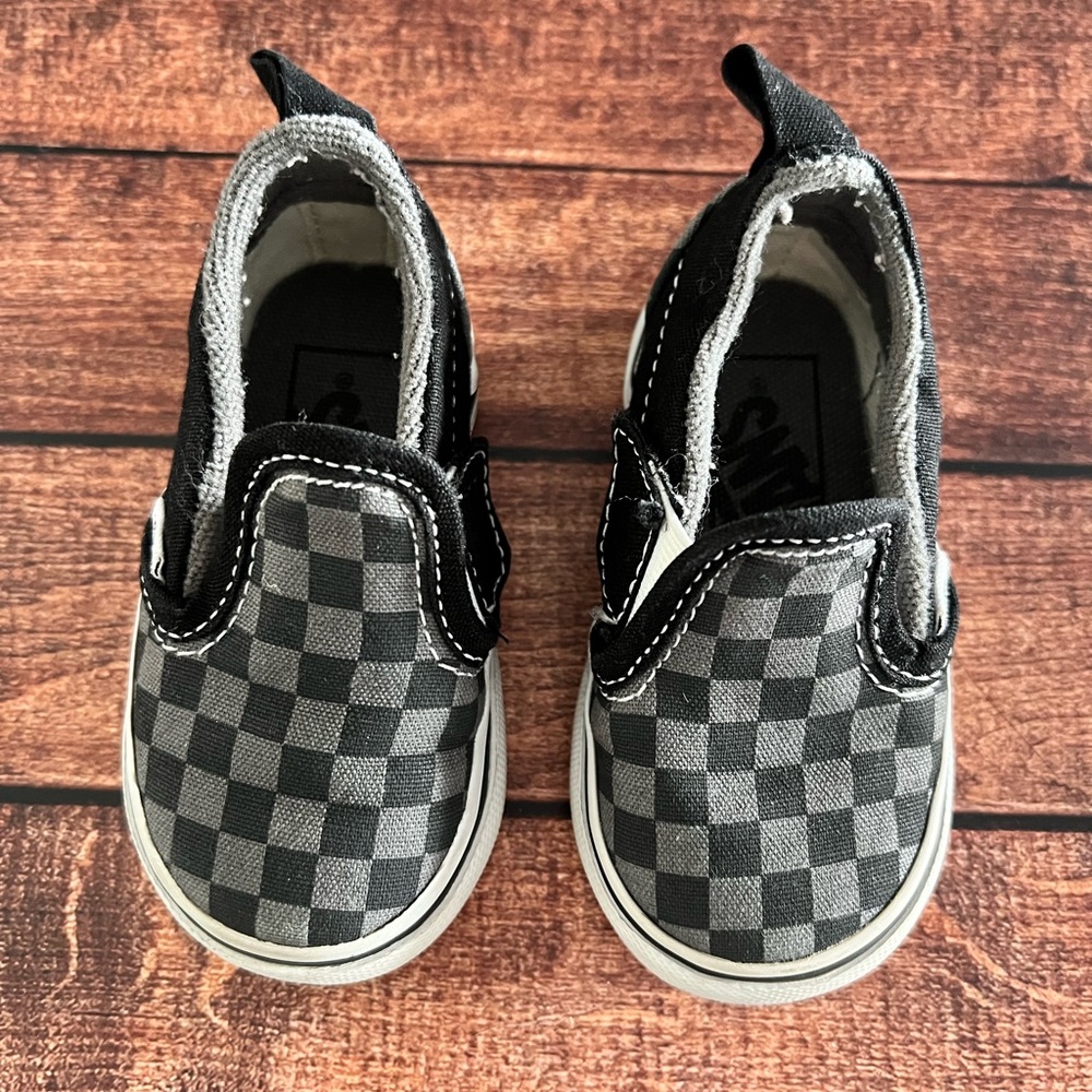 Kids Vans Checkered Slip-On Shoes - Black and Gray
